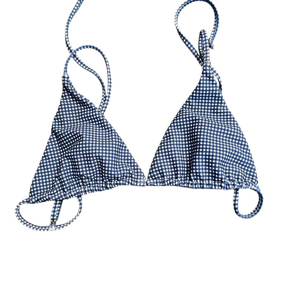 Blue Gingham Triangle Bikini Top. Lido Print. Ella Style. Size Medium